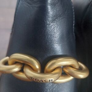 Coach Black Leather Boots with Gold Chain